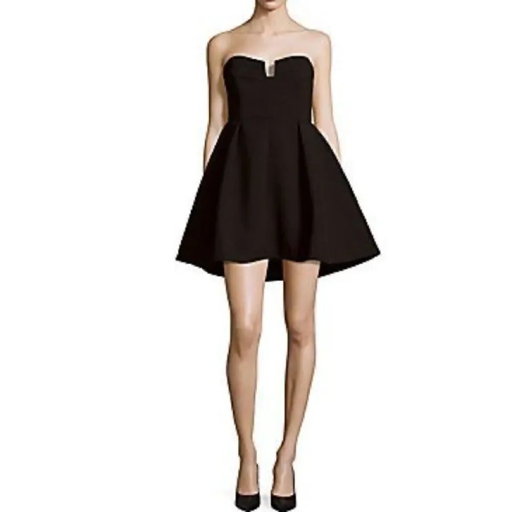 NWT Keepsake Divide solid black Strapless Mini cocktail fit flare party Dress xs